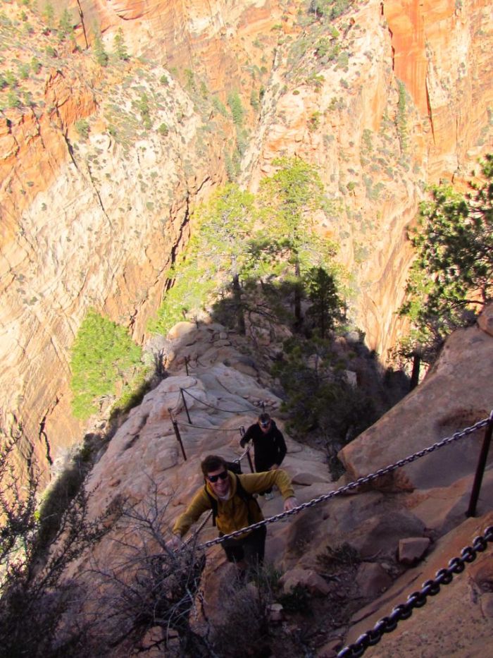 The infamous chains along the very steep last 1/2 mile to the summit of Angels Landing