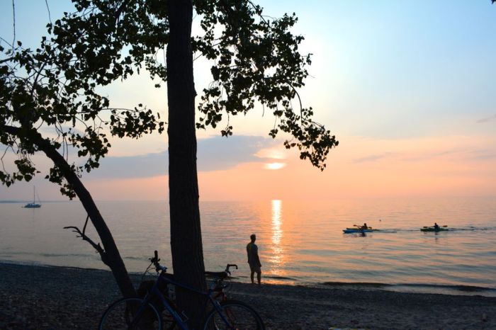 Kayakers at sunset on Lake Ontario, Pulaski, New York
