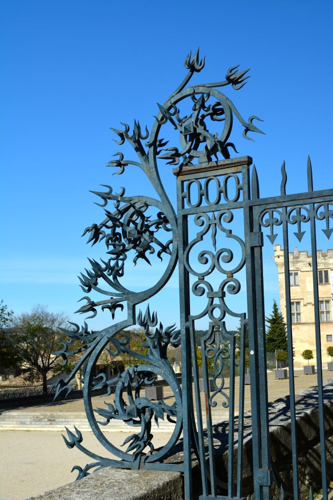 Wrought iron fence detail on the square of the Popes Palace