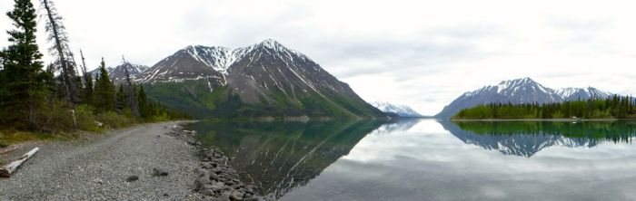 Mountains reflecting at Kathleen Lake