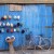Blue door, bike and hats, Essaouira, Morocco