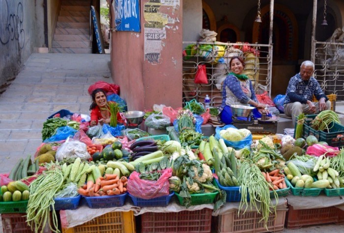 Friendly vegetable street vendors in Kathmandu
